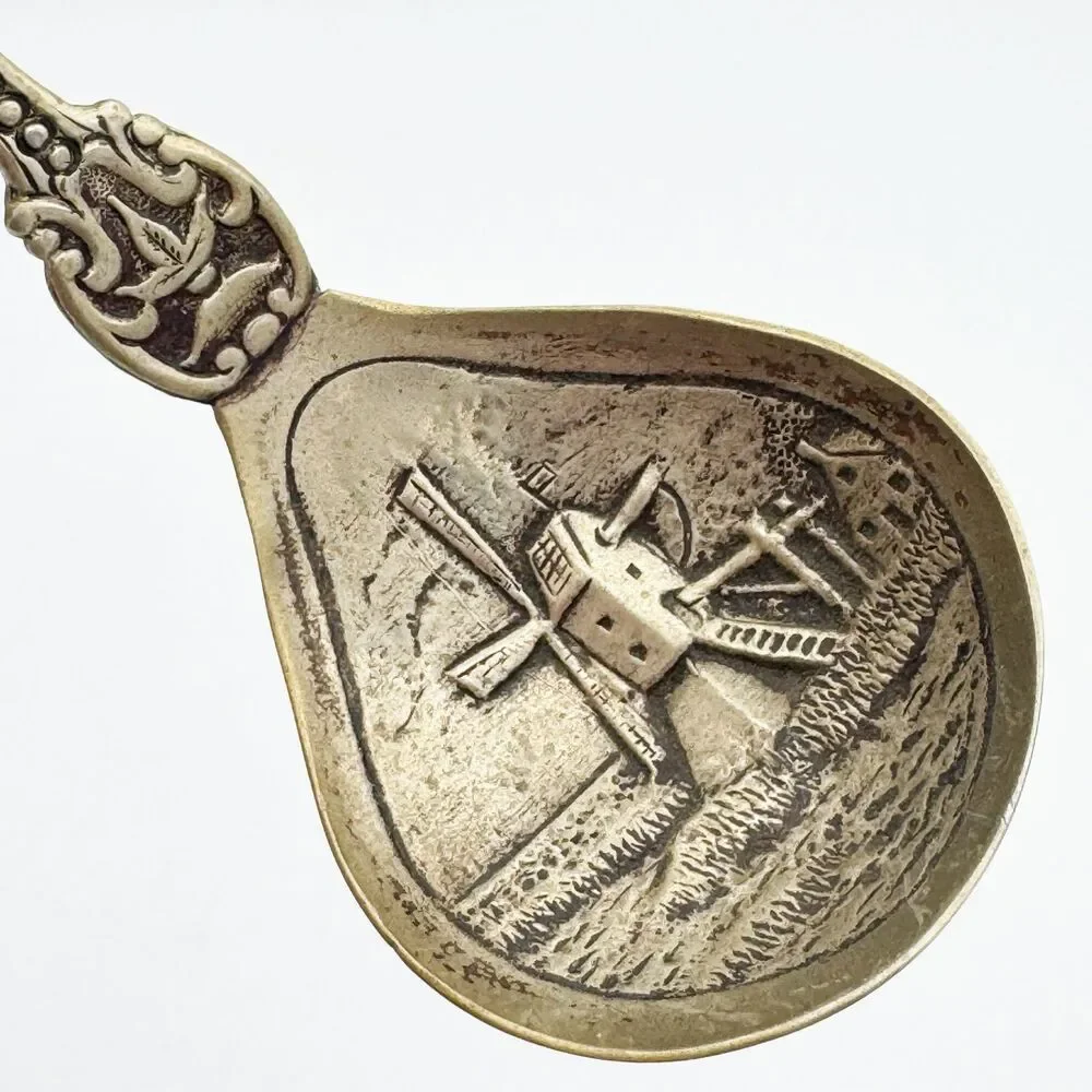 Vintage Dutch Souvenir Spoon Man Carrying Buckets Embossed Windmill Holland Bowl